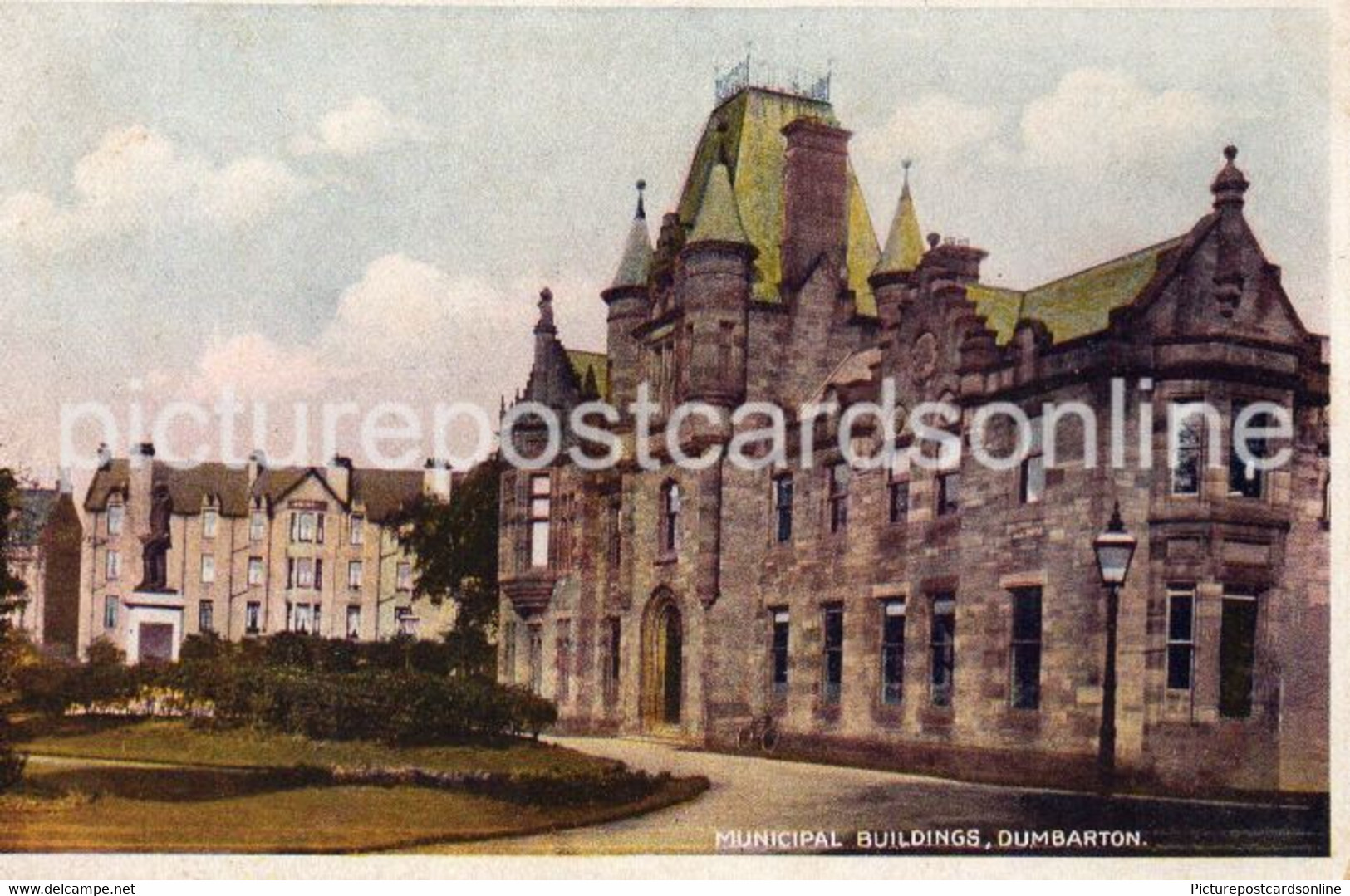 DUMBARTON MUNICIPAL BUILDINGS OLD COLOUR POSTCARD SCOTLAND - Dunbartonshire