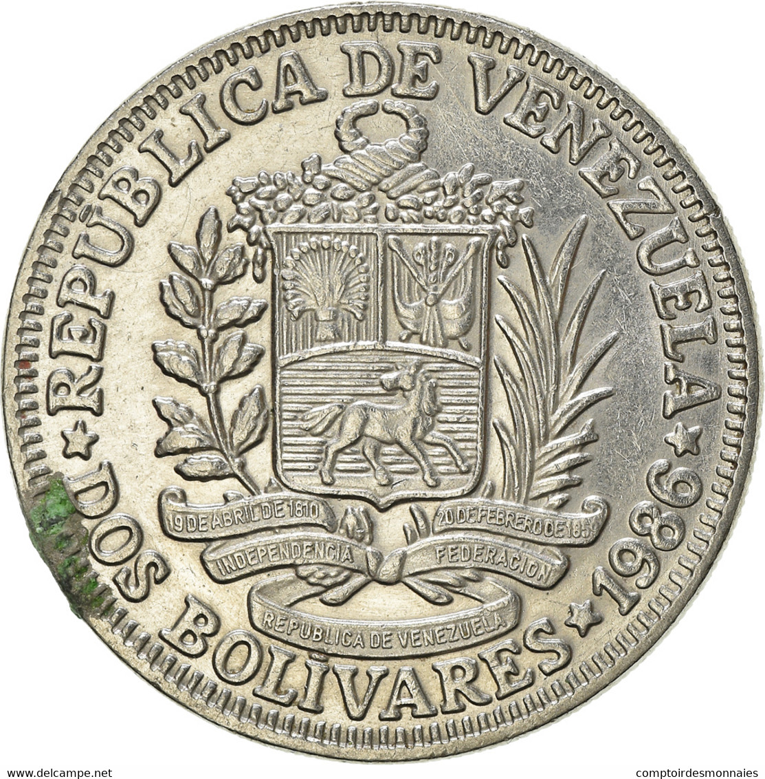 Monnaie, Venezuela, 2 Bolivares, 1986, TTB, Nickel, KM:43 - Venezuela