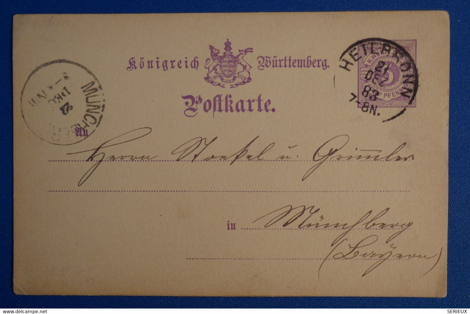 K4 WUTTENBERG BELLE CARTE 1883 HEILBRONN POUR ALLEMAGNE+ AFRANCHISSEMENT INTERESSANT - Postal  Stationery