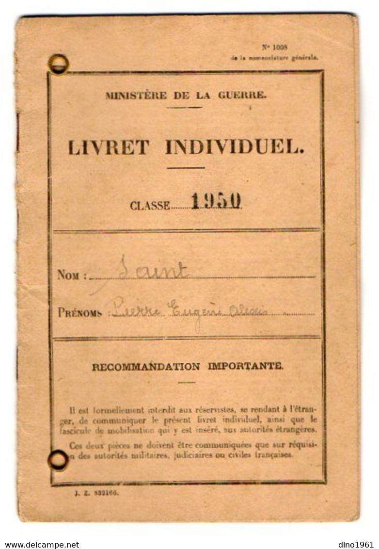 VP19.029 - MILITARIA - PARIS 1950 - Livret Militaire - Mr P.E.A. SAINT Brigadier Au 458 è G.A.A.C. Né à LE RAINCY - Documenti