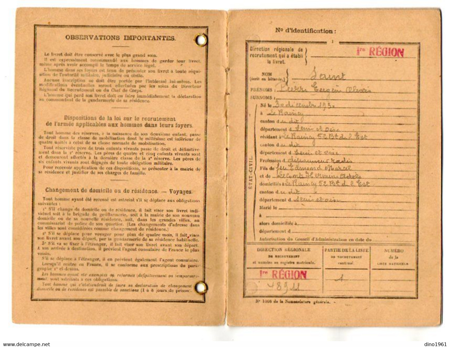 VP19.029 - MILITARIA - PARIS 1950 - Livret Militaire - Mr P.E.A. SAINT Brigadier Au 458 è G.A.A.C. Né à LE RAINCY - Documents