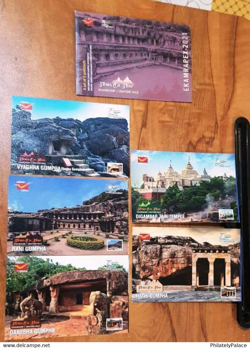 India 2021 *** Architecture History Caves Elephant Cave Temple 5 V Different In Packet MNH (**) Inde Indien - Briefe U. Dokumente