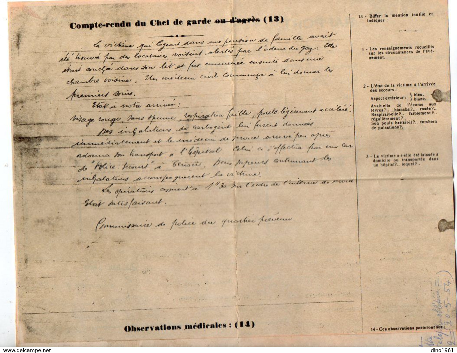 VP19.030 - MILITARIA - Ville De PARIS 1954 - Document Concernant Le Régiment De Sapeurs - Pompiers De PARIS 17 è - Brandweer