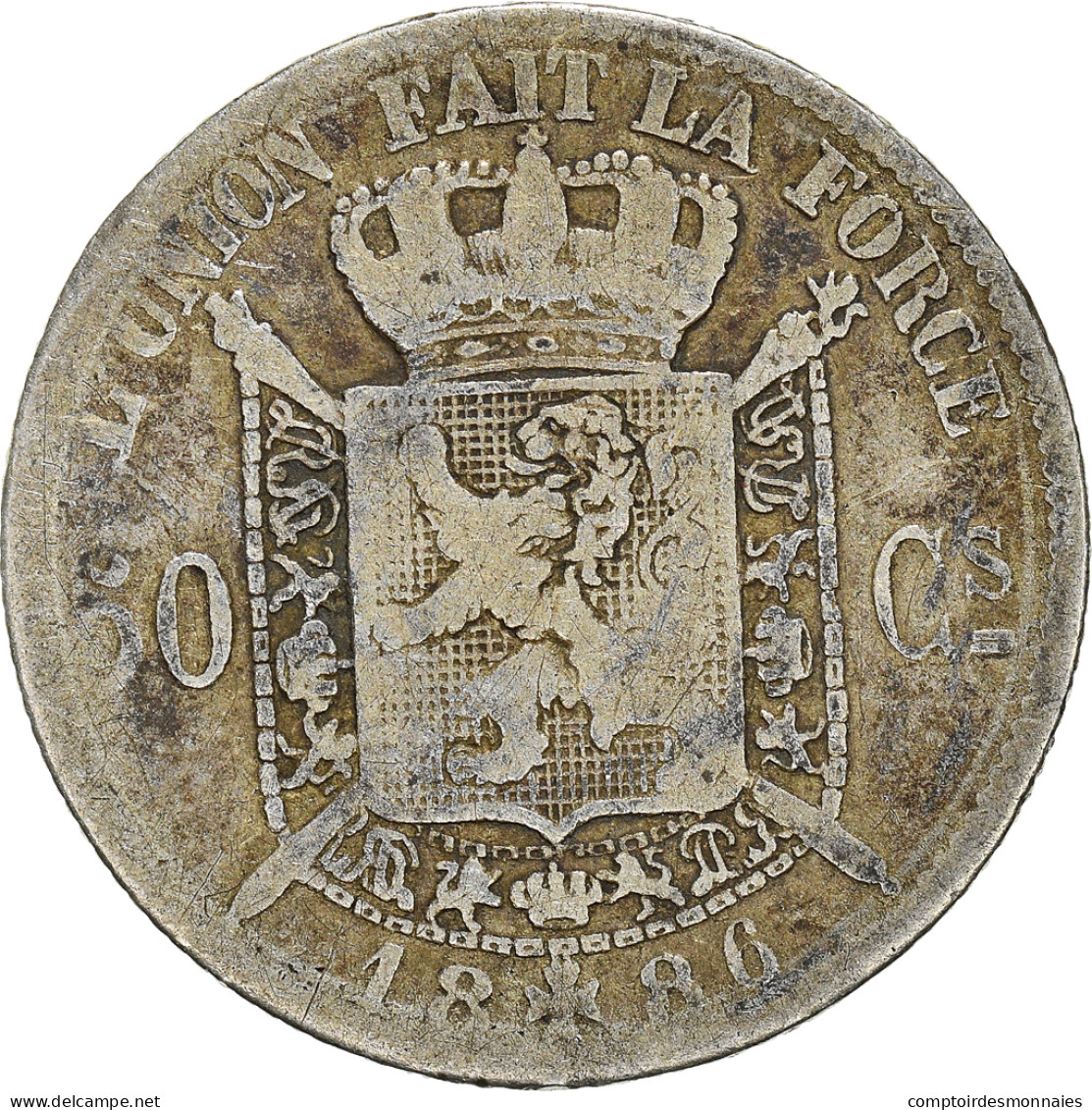 Monnaie, Belgique, Leopold II, 50 Centimes, 1886, TB, Argent, KM:26 - 50 Cents