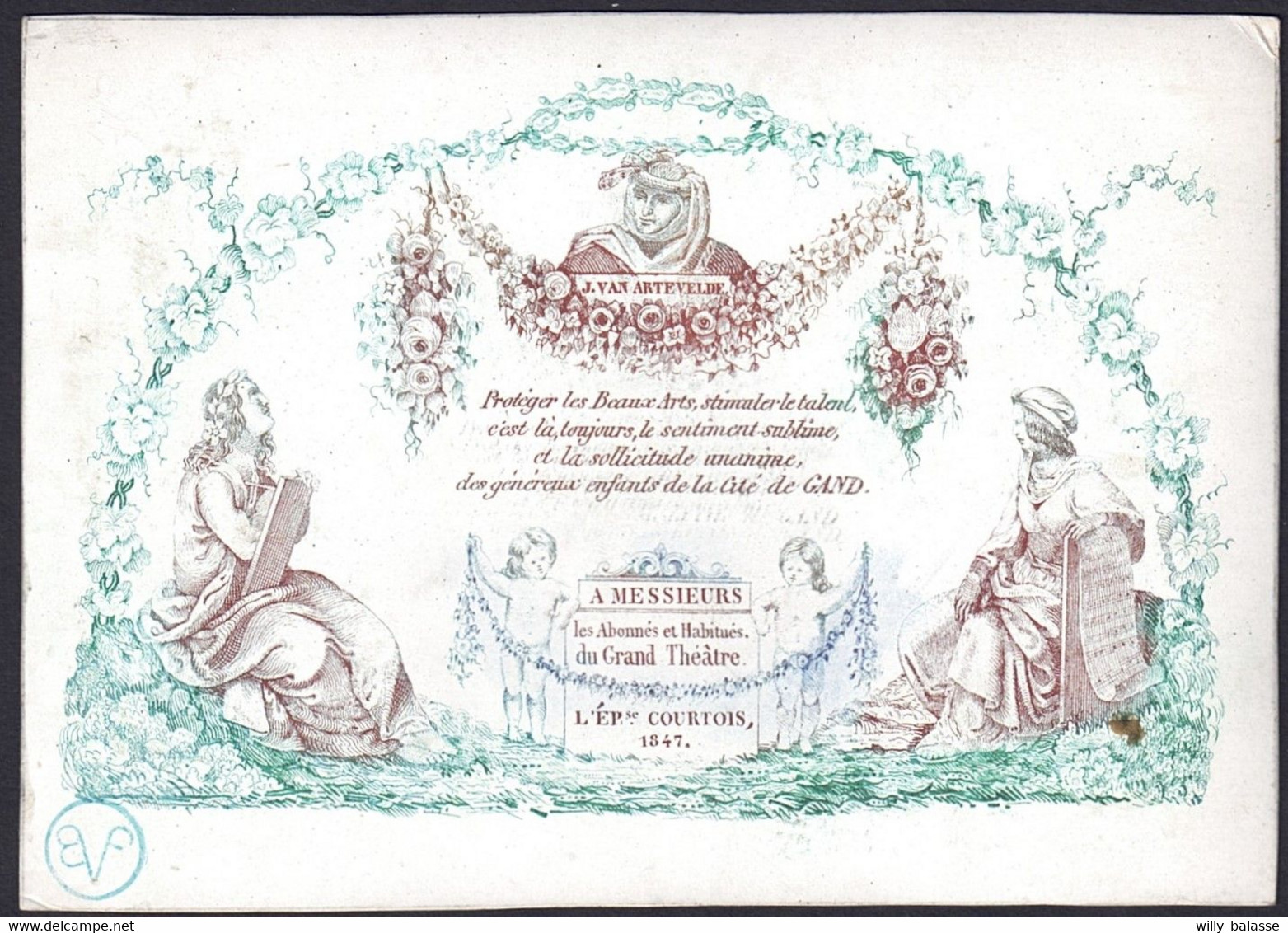 +++ Carte Porcelaine - Porselein Kaart - GAND - GENT - J. Van Artevelde - Grand Théâtre - 1847   // - Cartes Porcelaine