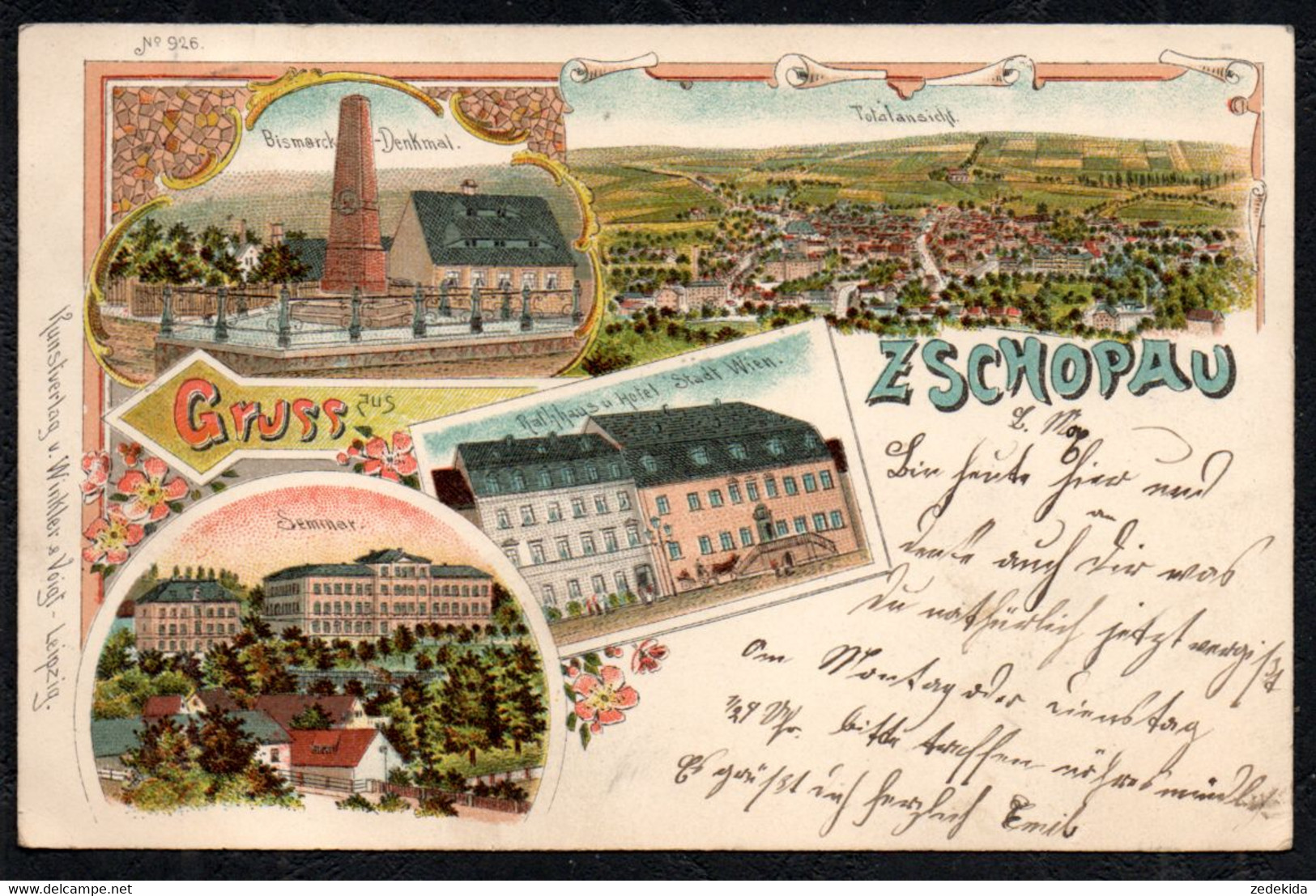 C7671 - Zschopau Gruß Aus Litho - Bismarck Denkmal - Verlag Winkler & Voigt Leipzig - Zschopau