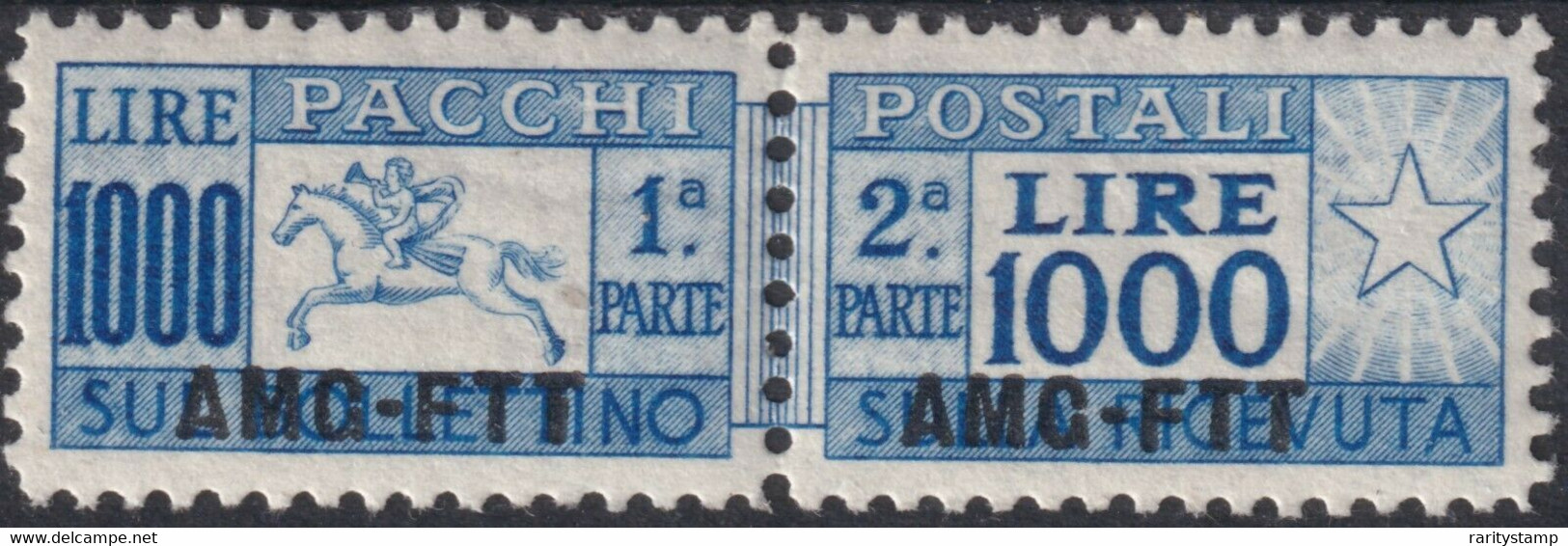 ITALIA 1954 TRIESTE AMG-FTT CAVALLINO PACCHI POSTALI L.1000 SASS. 26 MNH OTTIMA CENTRATURA NUOVO GOMMA INTEGRA - Paketmarken/Konzessionen