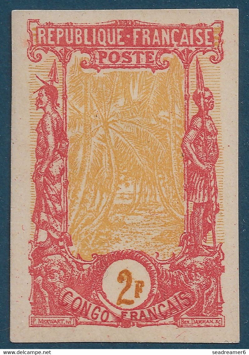 France Colonies Françaises Congo N°40 2Fr  Essai Non Dentelé Sur Papier Carton Carmin Et Jaune Bistre Rare ! - Neufs