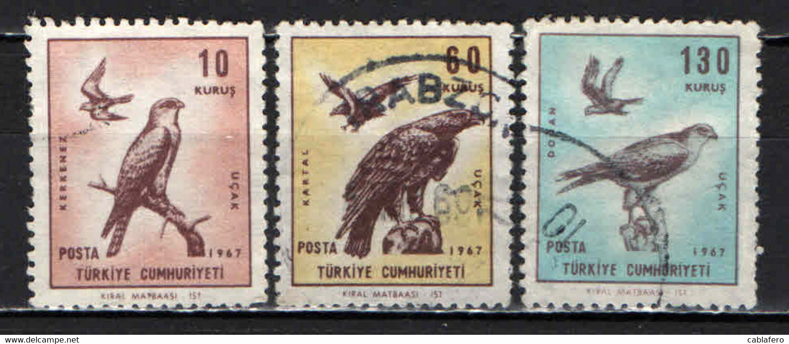 TURCHIA - 1967 - UCCELLI DA PREDA: AQUILA E FALCO - USATI - Corréo Aéreo