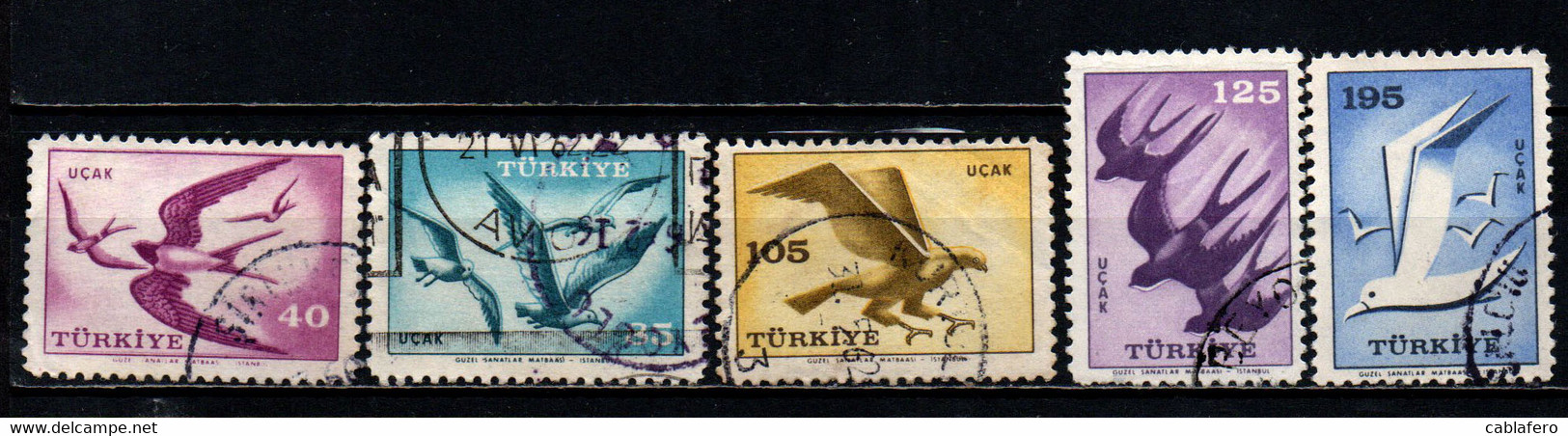 TURCHIA - 1959 - UCCELLI - RAPACI - USATI - Posta Aerea