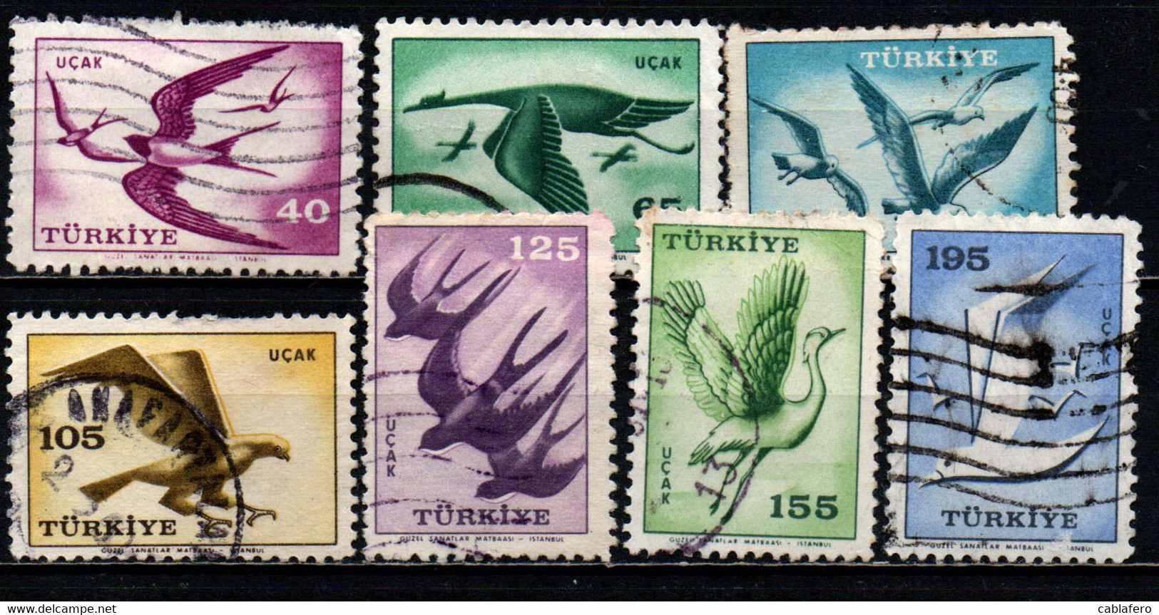 TURCHIA - 1959 - UCCELLI - RAPACI - USATI - Posta Aerea