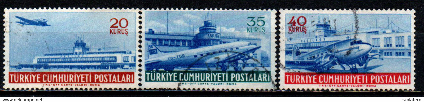 TURCHIA - 1954 - AEROPORTO DI YESILKOY E DI ANKARA - USATI - Airmail