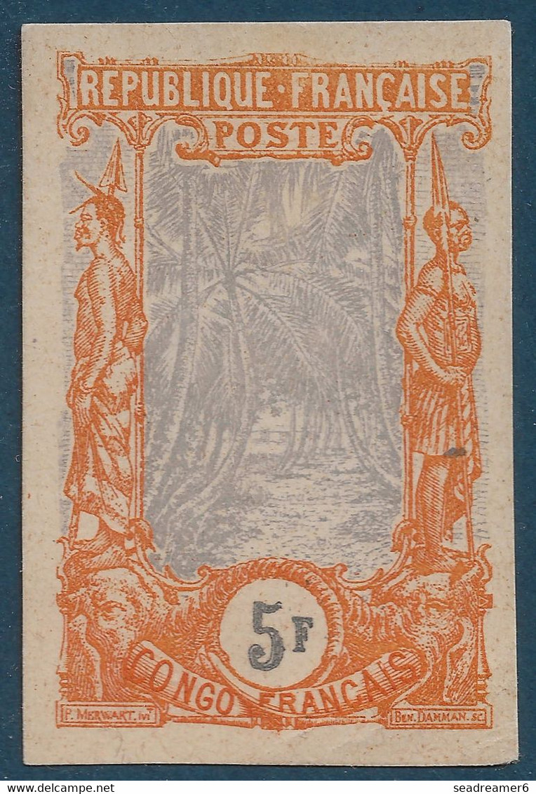 France Colonies Françaises Congo N°41 5Fr  Essai Non Dentelé Sur Papier Carton Orange Et Gris Violet Très Rare ! - Neufs