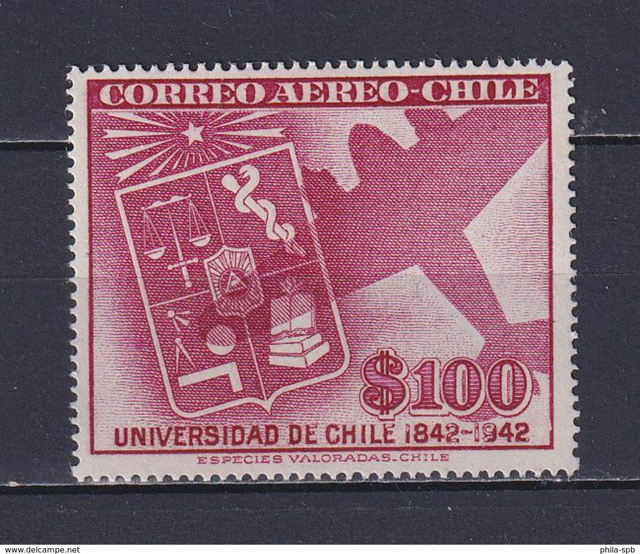 CHILE 1942, Mi# 324, CV €45, Aircraft, Emblem, MH - Chile