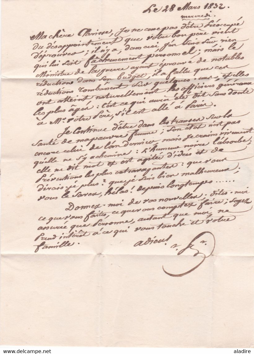 1832 - lettre pliée en PP port payé de Chalons sur Marne (grand cachet) vers Troyes - dateur en arrivée