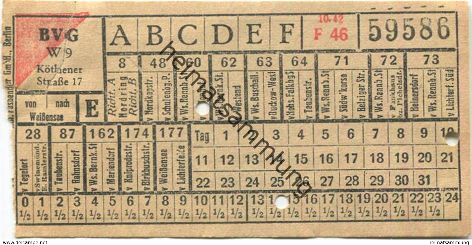 Deutschland - Berlin - BVG - Strassenbahnfahrschein 1942 - Von Nach Weissensee - Europe