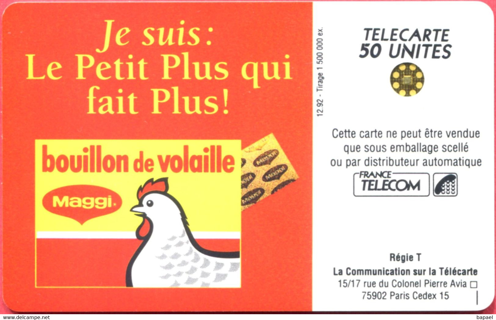 Télécarte Réf Pho 0311A.2 (1992) - Thème Aliments - Bouillon De Volaille ''Maggi'' (Recto-Verso) - Food