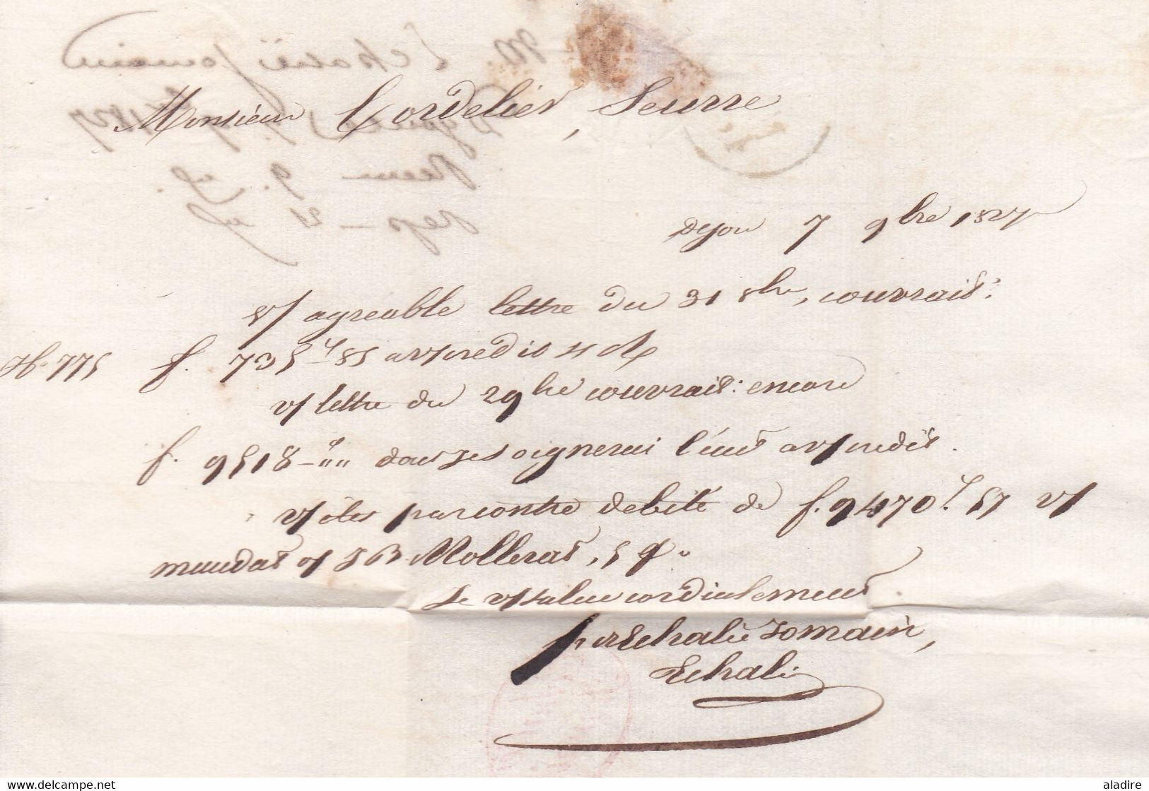 1827 - Marque postale 20 DIJON sur lettre pliée avec correspondance vers SEURRE - dateur en arrivée