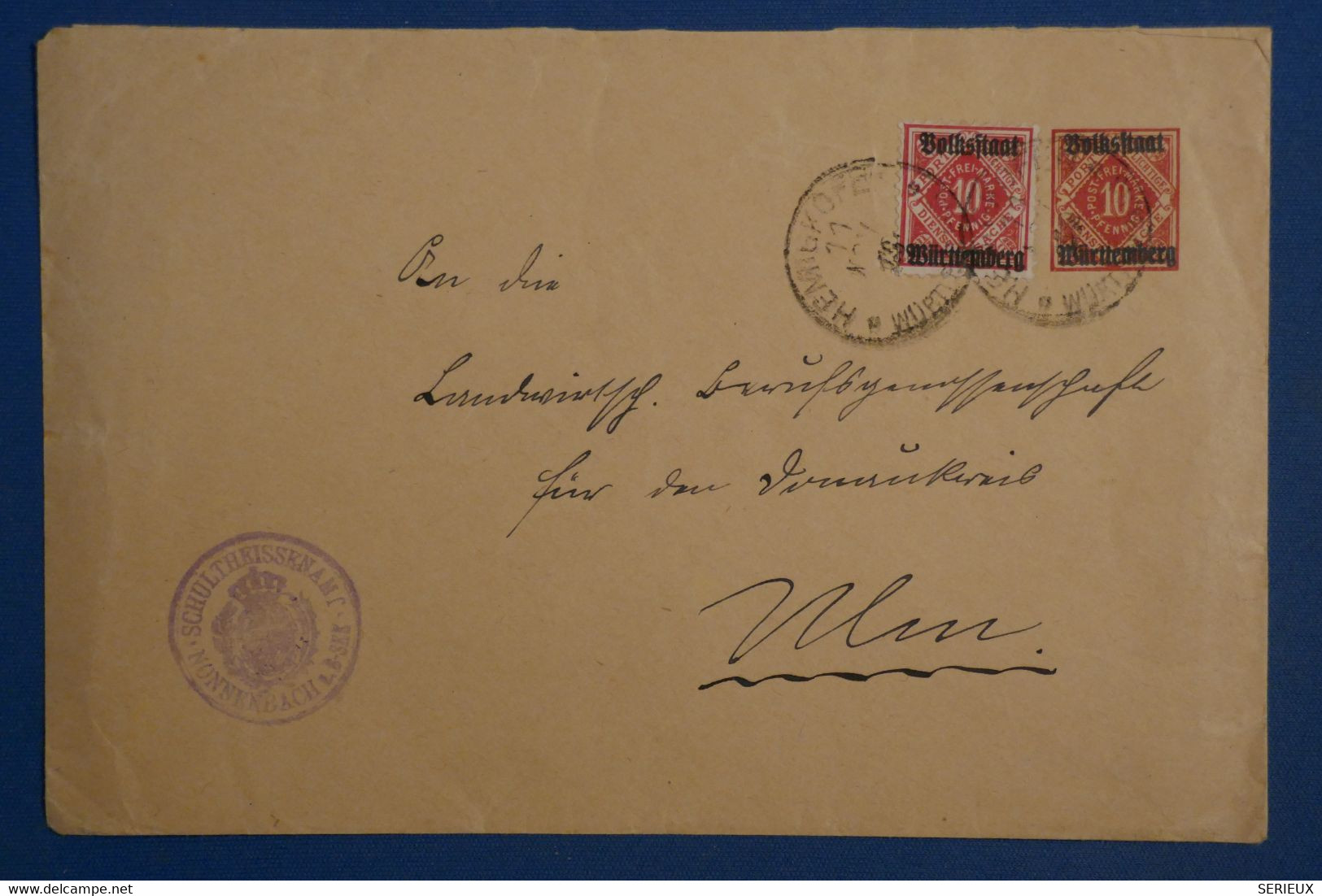 AN6 ALLEMAGNE BELLE LETTRE  1910 WUTTERBERG   POUR ULM +  +AFFRANCH. INTERESSANT - Postwaardestukken