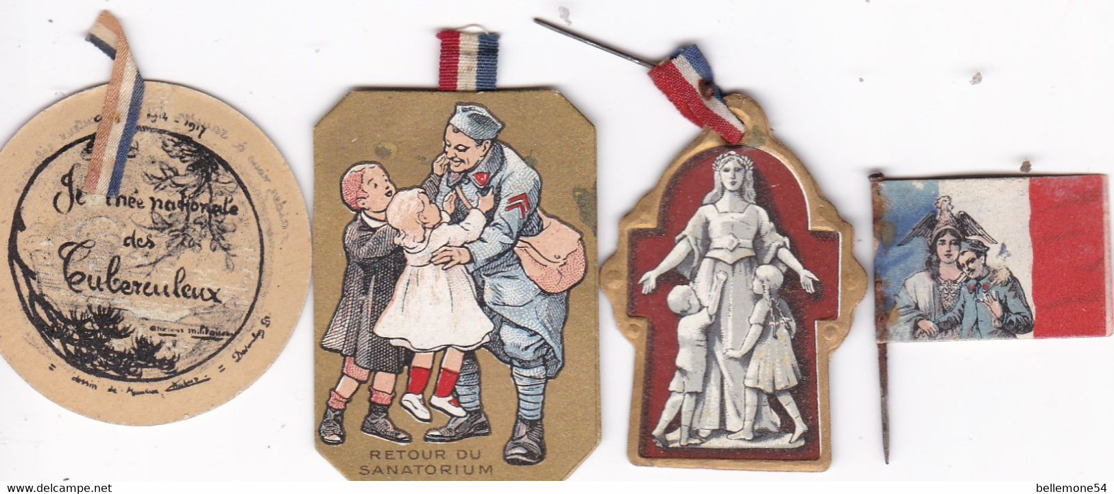 Médaille Carton Ww1 - Lot De 3 Médailles Carton + Drapeau  (1914-1917) - France