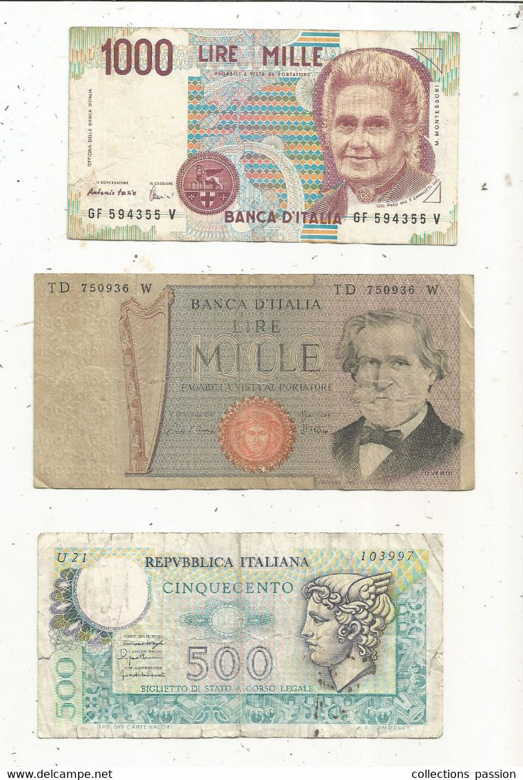 BILLET, Italie, Banca D'Italia , LOT DE 3 BILLETS - Sonstige & Ohne Zuordnung