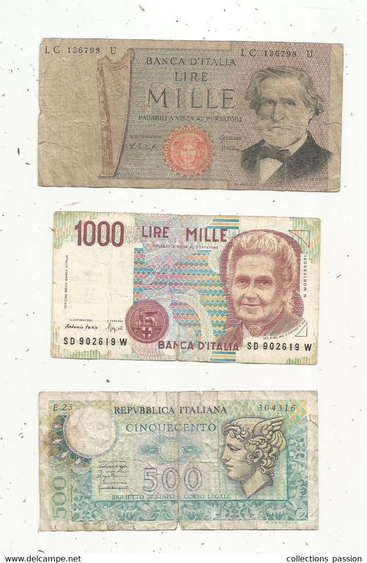 BILLET, Italie, Banca D'Italia , LOT DE 3 BILLETS - Autres & Non Classés