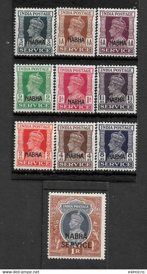 INDIA - NABHA 1940 - 1943 OFFICIALS SET TO 1R SG O55/O66 LIGHTLY MOUNTED MINT Cat £49+ - Nabha