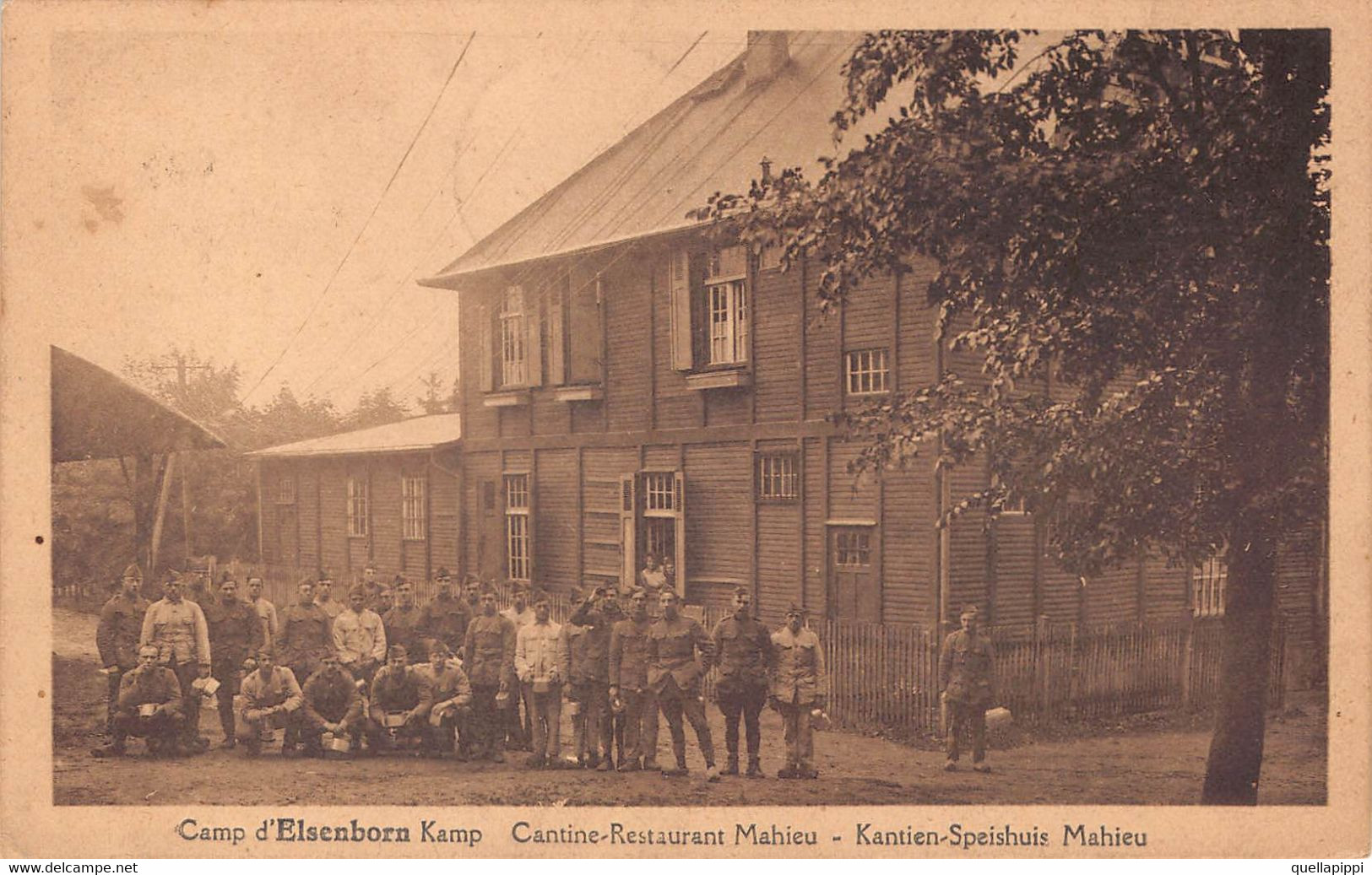 013573 "CAMP D'ELSENBORN KAMP - CANTINE -RESTAURANT MAHIEU - KANTIEN-SPEISHUIS MAHIEU"  ANIMATA.  CART  SPED 1932 - Elsenborn (camp)