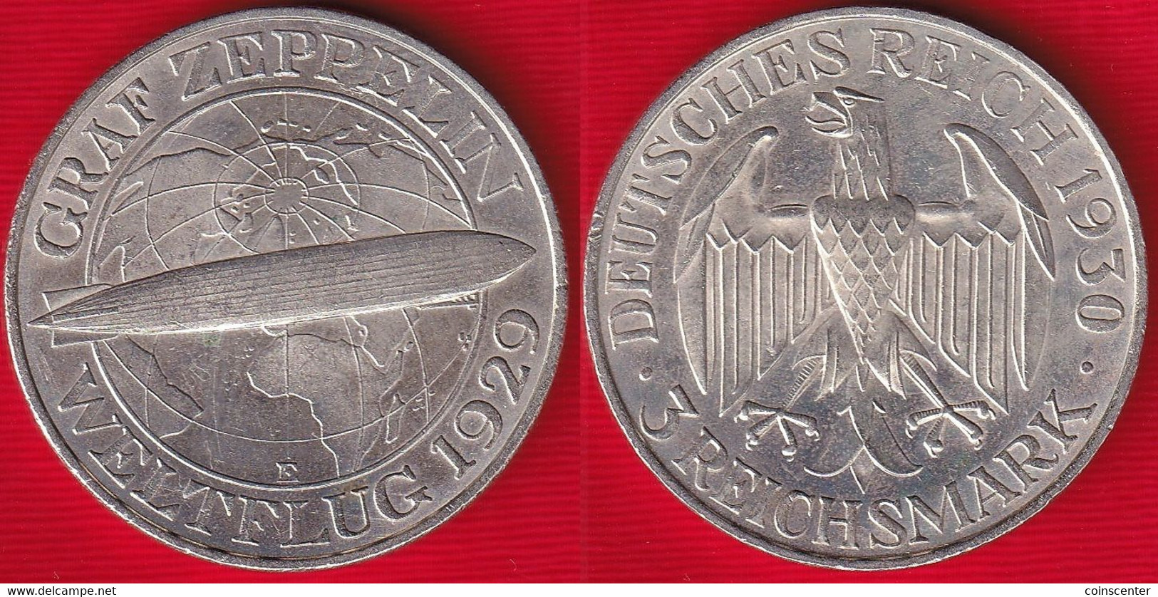 Germany / Weimar Republic 3 Mark 1930 E Km#67 Ag "Graf Zeppelin" - 3 Mark & 3 Reichsmark