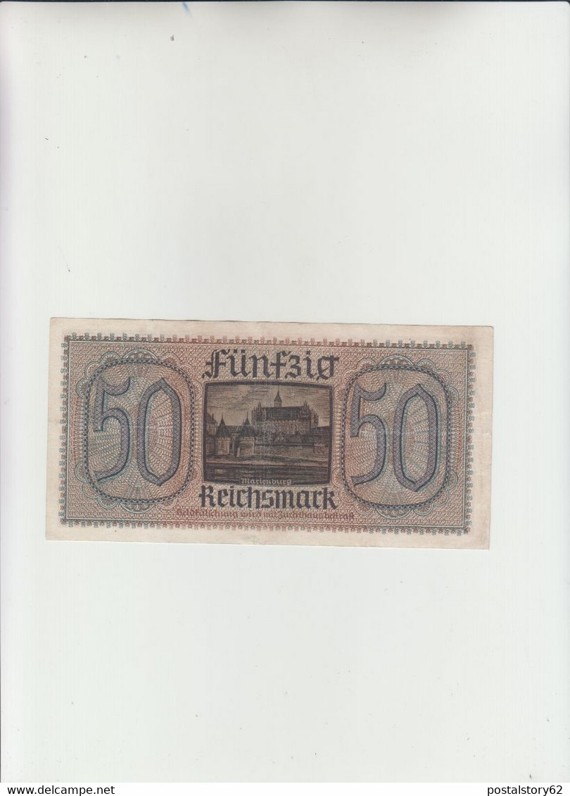 50 Reichsmarck Banconota Dì Occupazione Tedesca ( 1939 - 1945 ) Ottima Conservazione - 50 Reichsmark