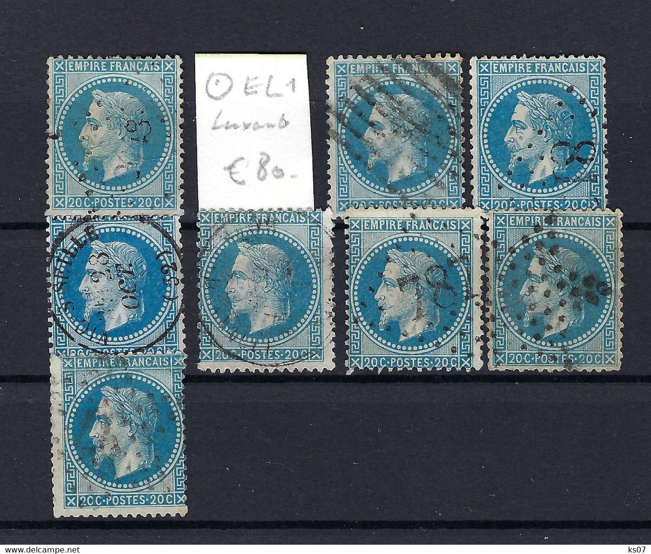 Frankreich Mi.28 Lot Verschiedene Stempel Auf Steckkarte - 1863-1870 Napoleon III With Laurels