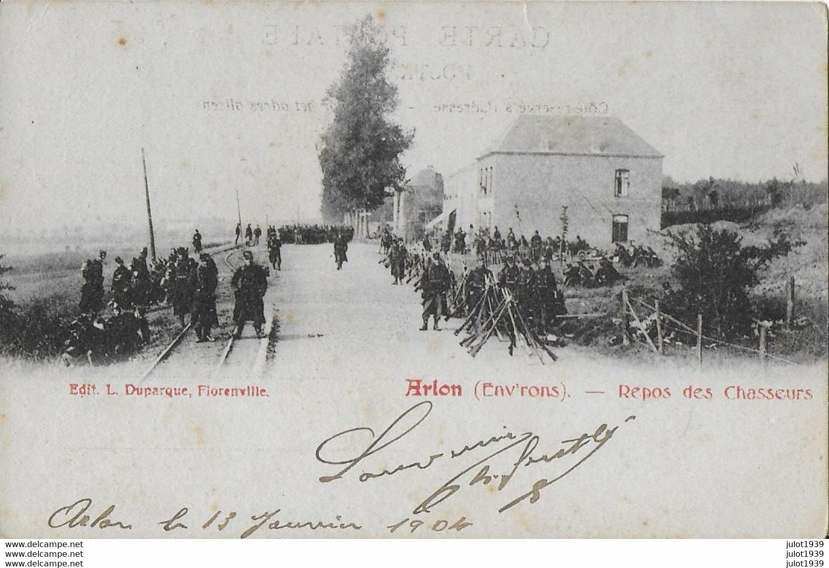 TOERNICH ..-- REPOS Des CHASSEURS . Rails TRAM . MILITAIRES . FUSILS . 1904 Vers PARIS ( Melle Renée MALHERBE ) . - Arlon