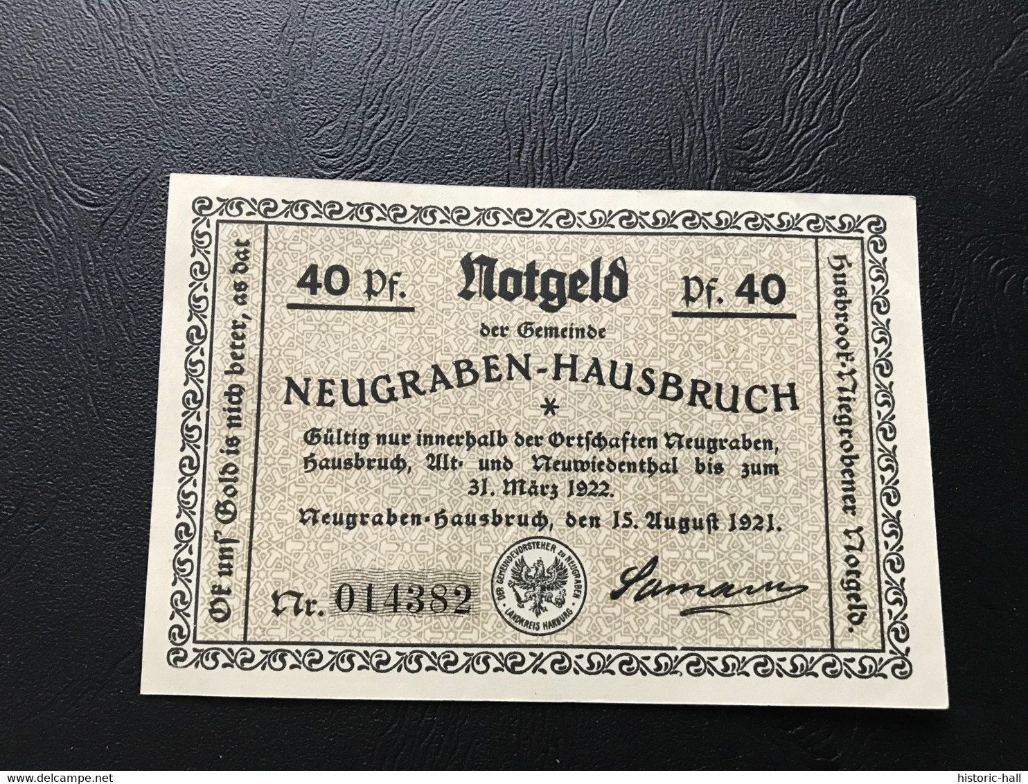 Notgeld - Billet Necéssité Allemagne - 40 Pfennig - Neugraben Hausbruch   - 15 Aout 1921 - Zonder Classificatie