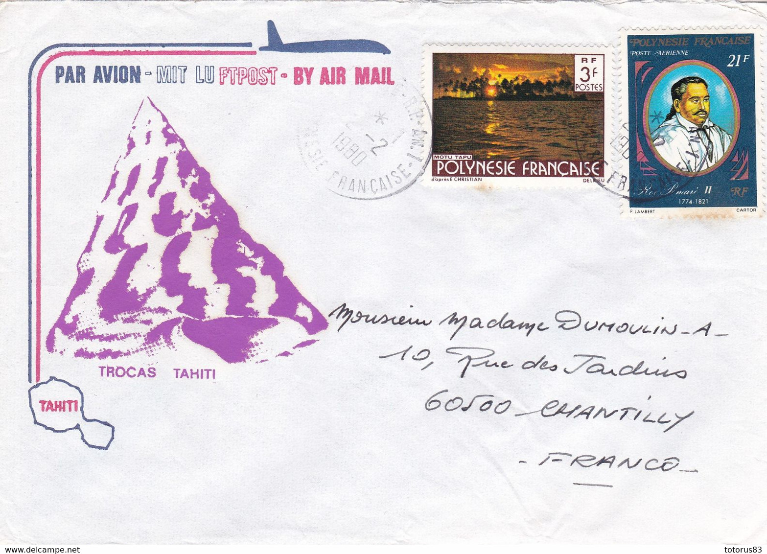 Enveloppe Polynésie 02-02-1980 Par Avion - Other & Unclassified