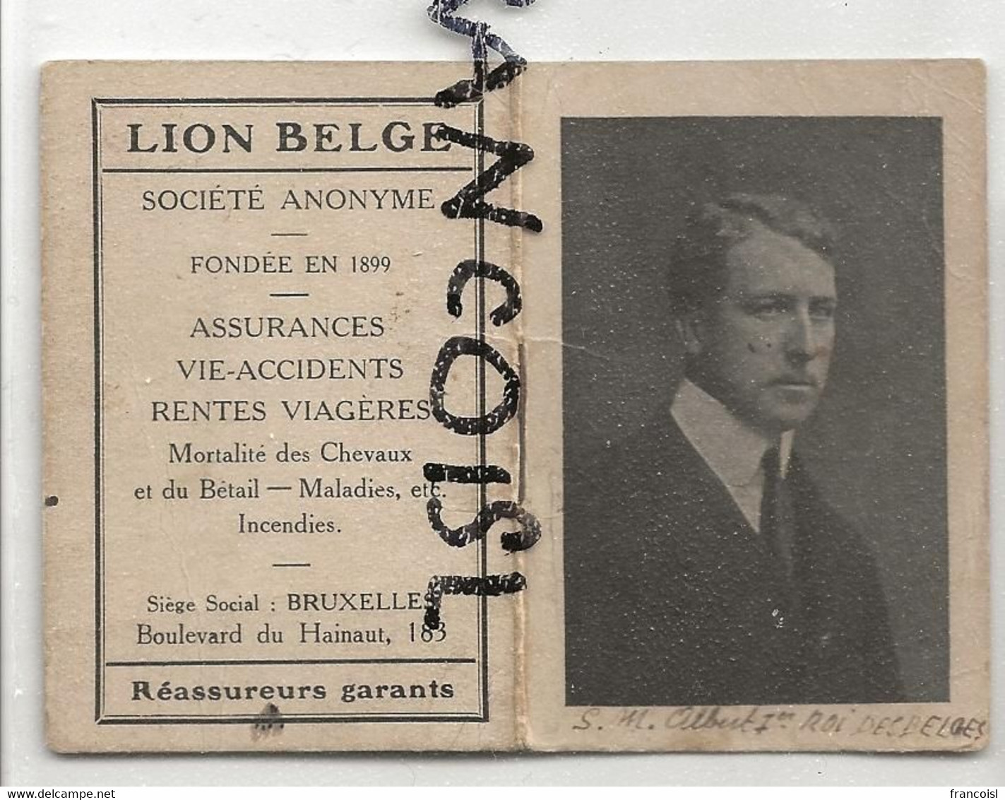 Calendrier "Memento" Pour 1916 Offert Par Le "Lion Belge" Compagnie D'assurance.SM Albert 1er. 5/7,5 Cm - Petit Format : 1901-20