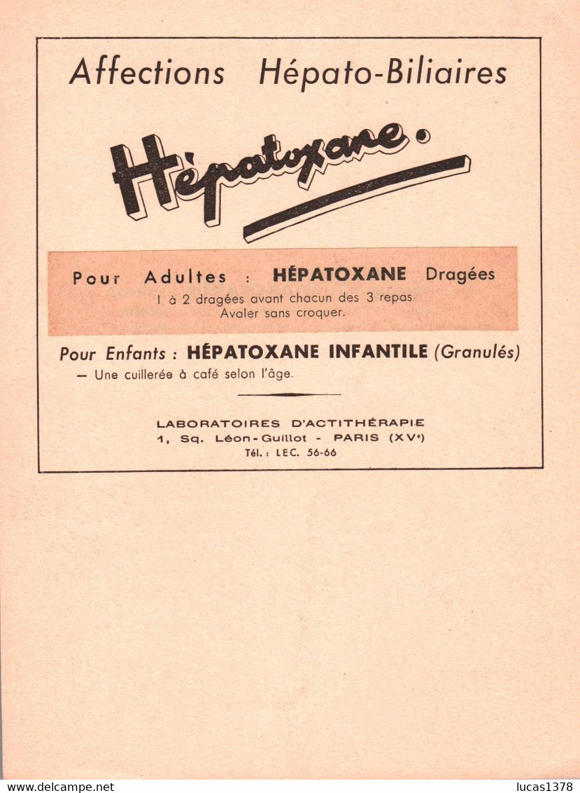 PUBLICITE PHARMACIE AFFECTION HEPATO BILIAIRES HEPATOXANE  N° 29 - Pubblicitari