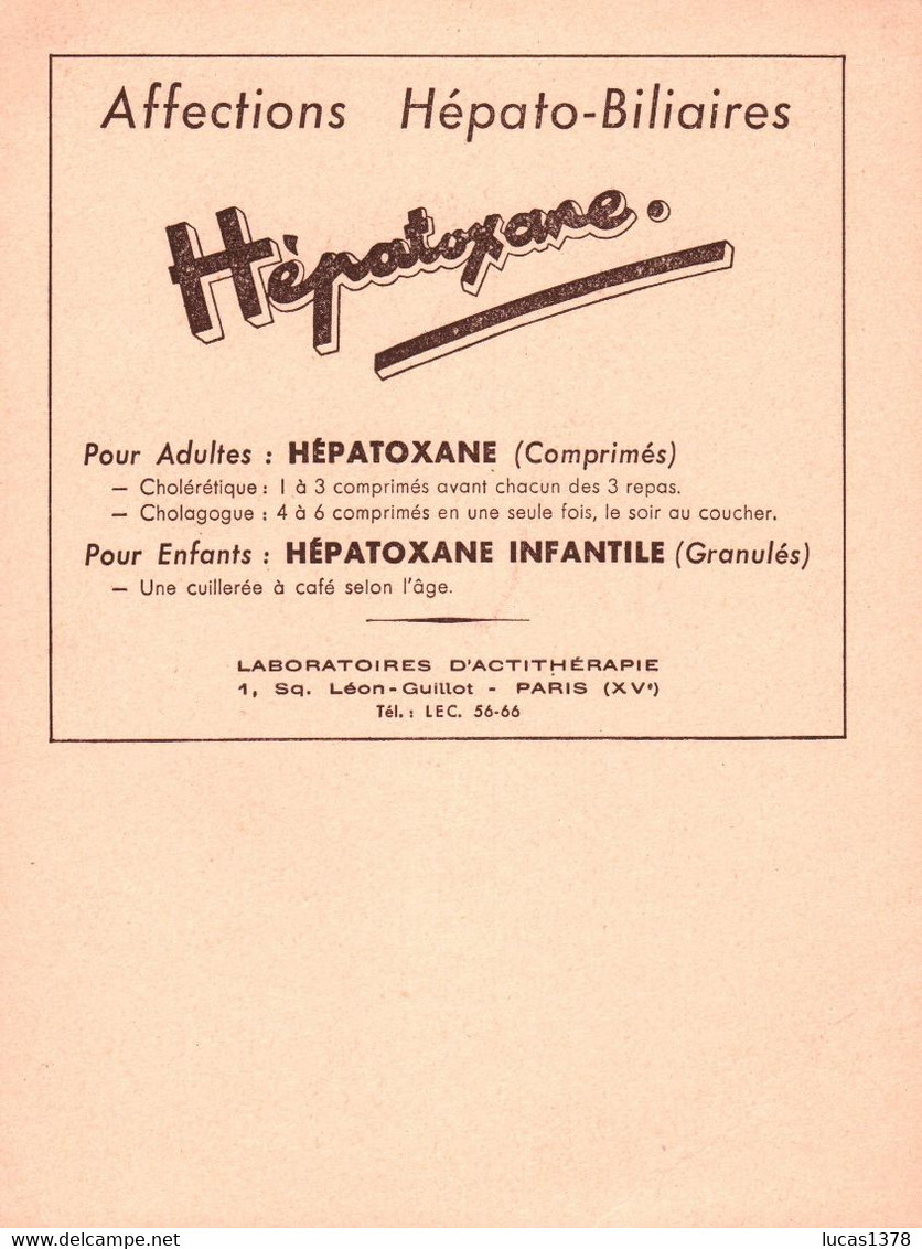 PUBLICITE PHARMACIE AFFECTION HEPATO BILIAIRES HEPATOXANE  N° 11 - Pubblicitari