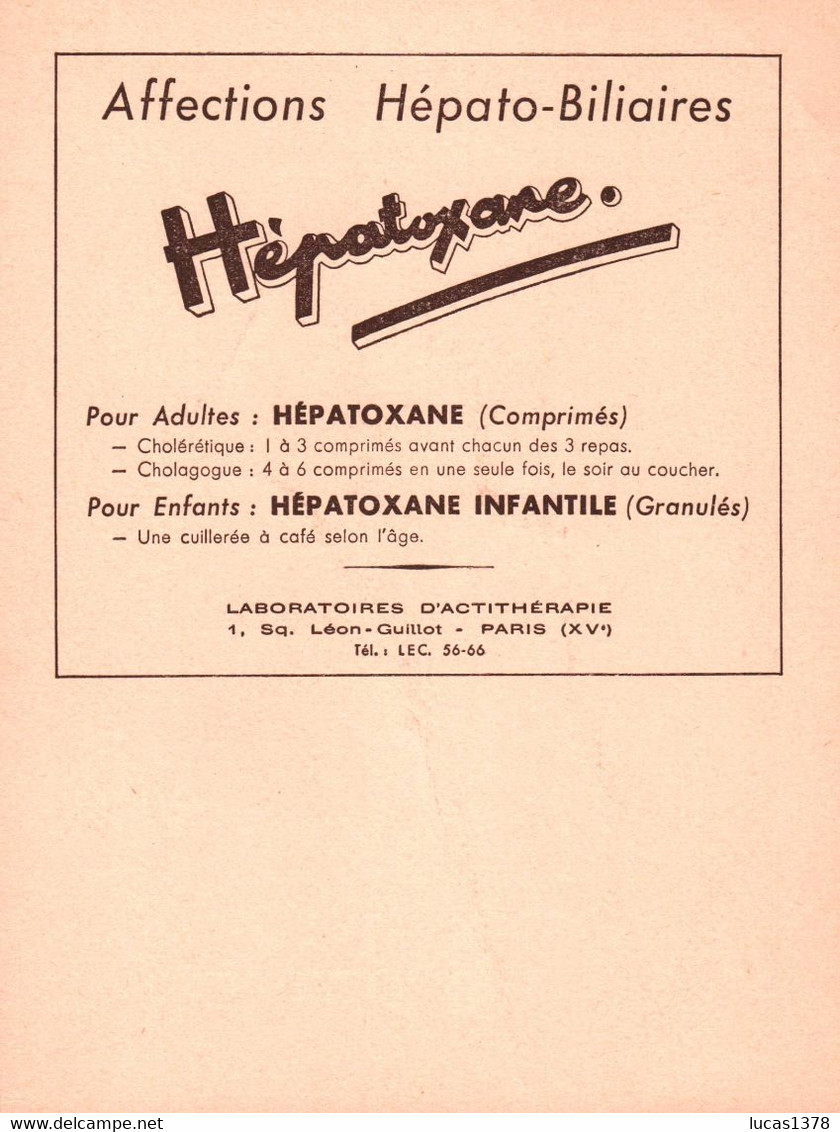 PUBLICITE PHARMACIE AFFECTION HEPATO BILIAIRES HEPATOXANE  N° 10 - Pubblicitari