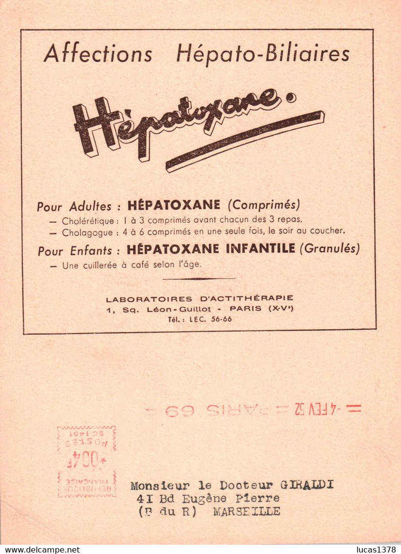 PUBLICITE PHARMACIE AFFECTION HEPATO BILIAIRES HEPATOXANE  N° 6 - Pubblicitari