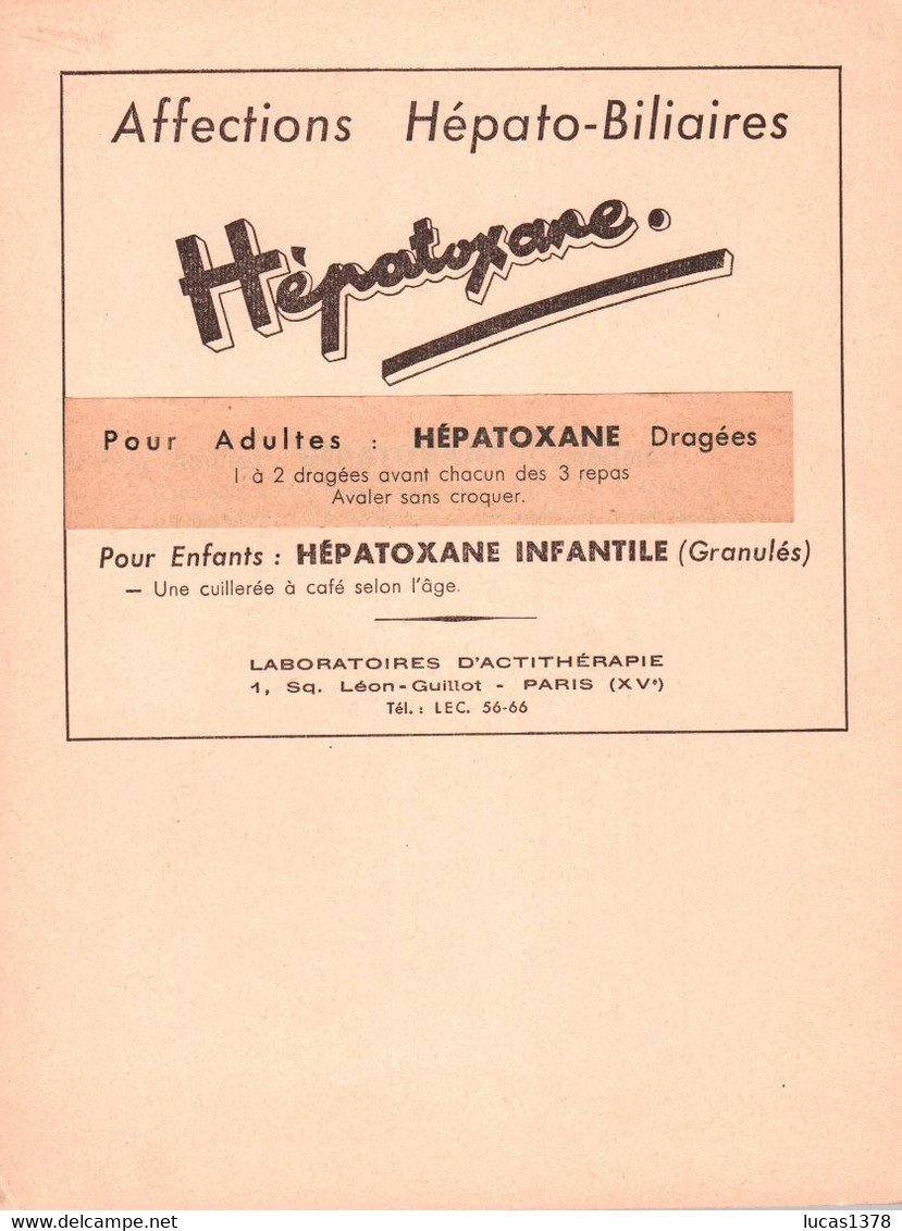 PUBLICITE PHARMACIE AFFECTION HEPATO BILIAIRES HEPATOXANE  N° 5 - Pubblicitari