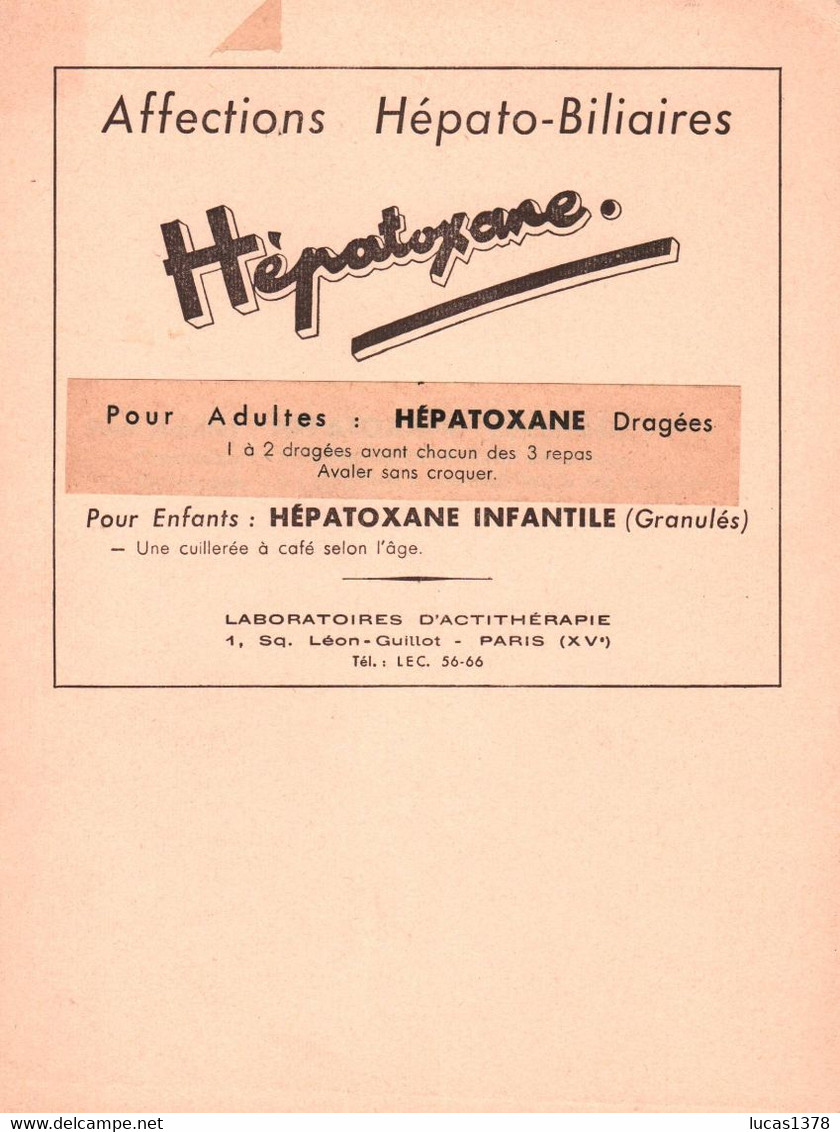 PUBLICITE PHARMACIE AFFECTION HEPATO BILIAIRES HEPATOXANE  N° 12 - Pubblicitari