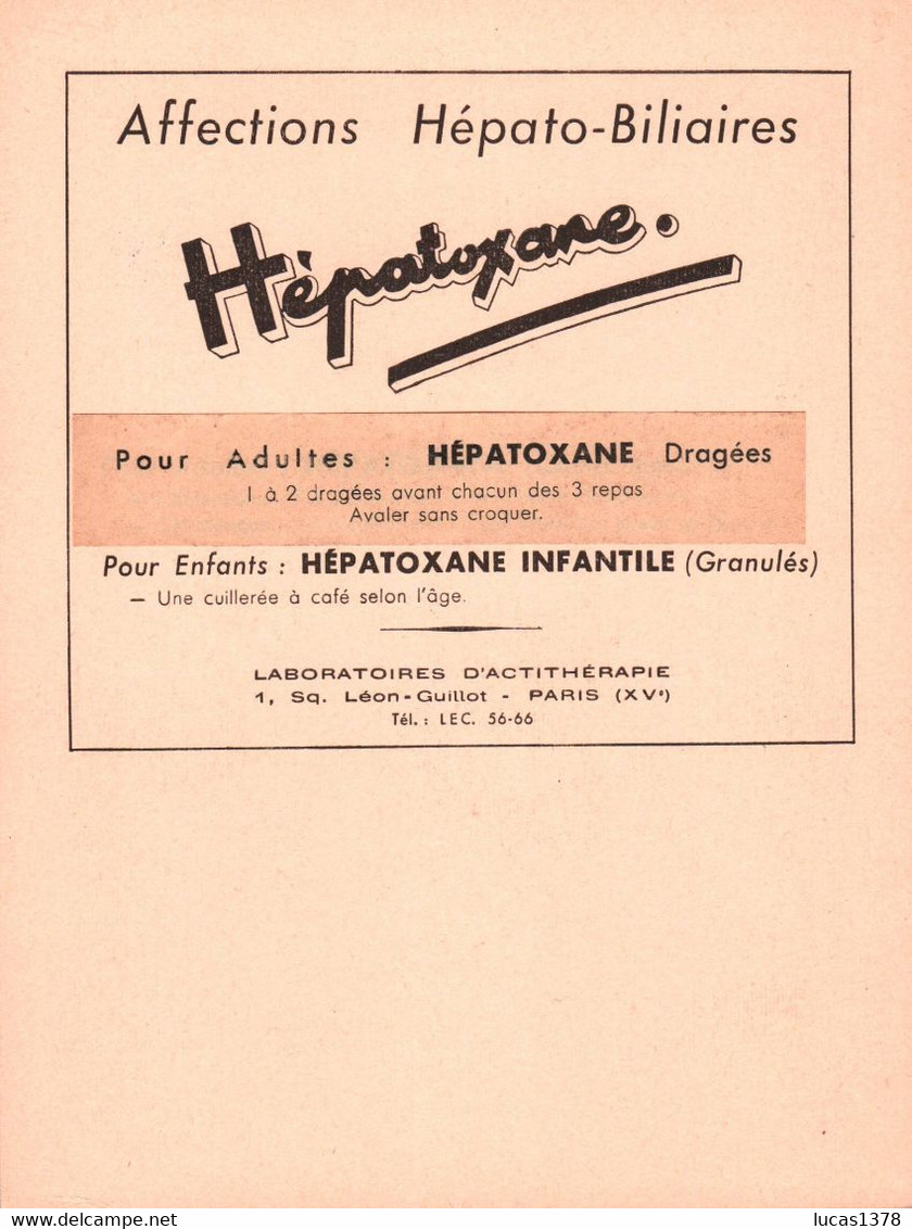 PUBLICITE PHARMACIE AFFECTION HEPATO BILIAIRES HEPATOXANE  N° 25 - Pubblicitari