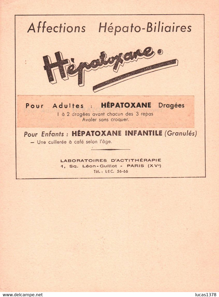 PUBLICITE PHARMACIE AFFECTION HEPATO BILIAIRES HEPATOXANE  N° 16 - Pubblicitari