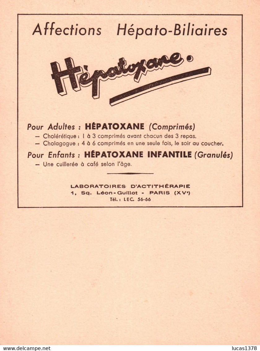 PUBLICITE PHARMACIE AFFECTION HEPATO BILIAIRES HEPATOXANE  N° 13 - Pubblicitari