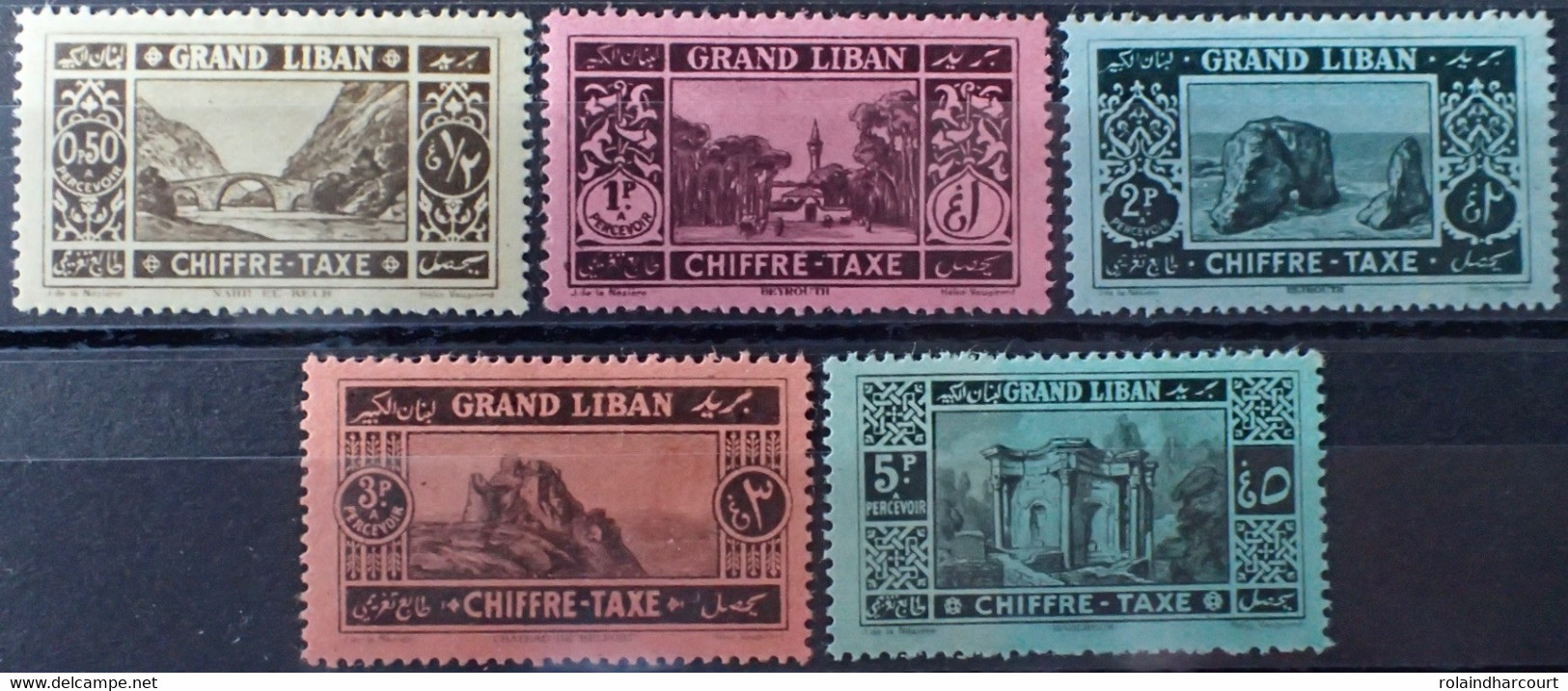R2452/999 - 1925 - COLONIES FR. - GRAND LIBAN - TIMBRES TAXE - SERIE COMPLETE - N°11 à 15 NEUFS* - Strafport