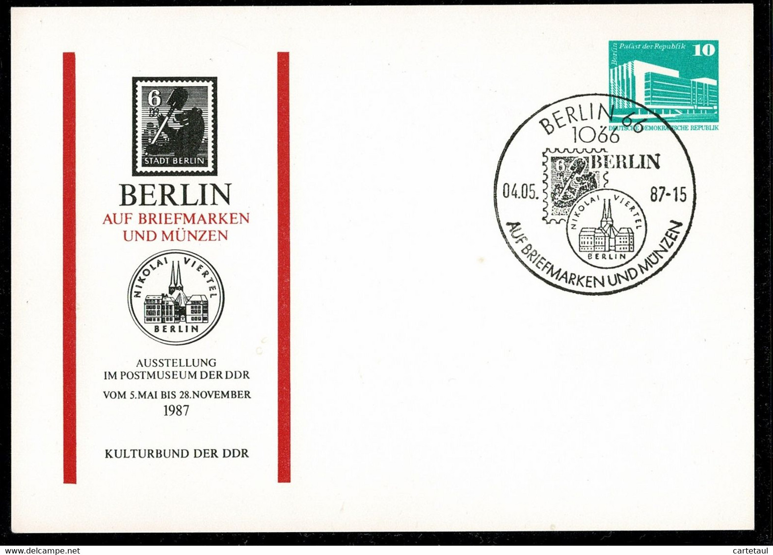 DDR RDA Ganzsache Entier Postal BERLIN Auf Briefmarken Und Münzen   BERLIN 66  04.05.87   TTB/SG - Privé Postkaarten - Gebruikt