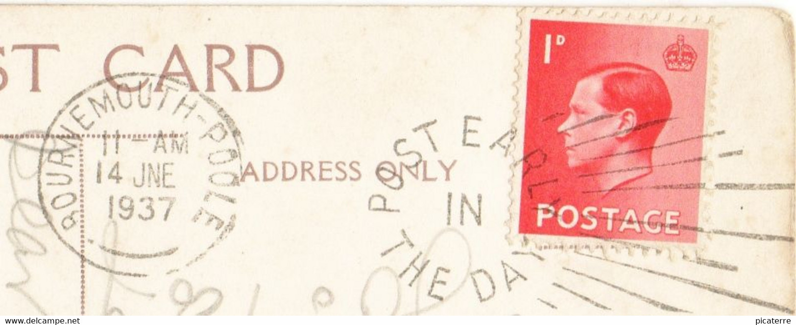 KEVIII Stamp + 1937 Postmark + Canx-handstamp- "Post Early In The Day" On Postcard-Zig Zag,Bournemouth-(W.H.Smith) - Brieven En Documenten