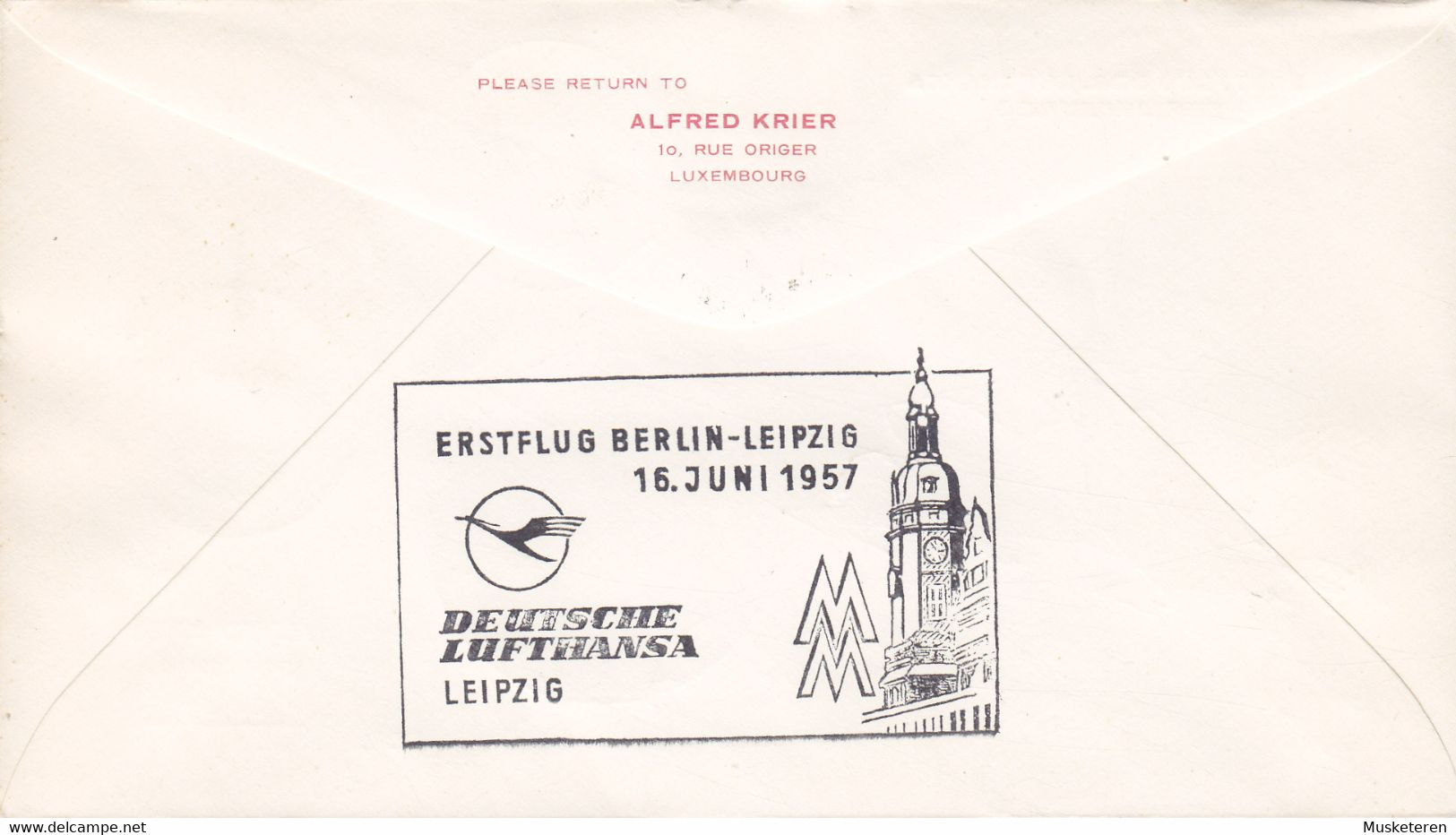 Luxembourg DDR LUFTHANSA Inlands-Flugverkehr First Flight Premiére Vol Postal BERLIN - LEIPZIG 1957 Cover Lettre Brief - Lettres & Documents