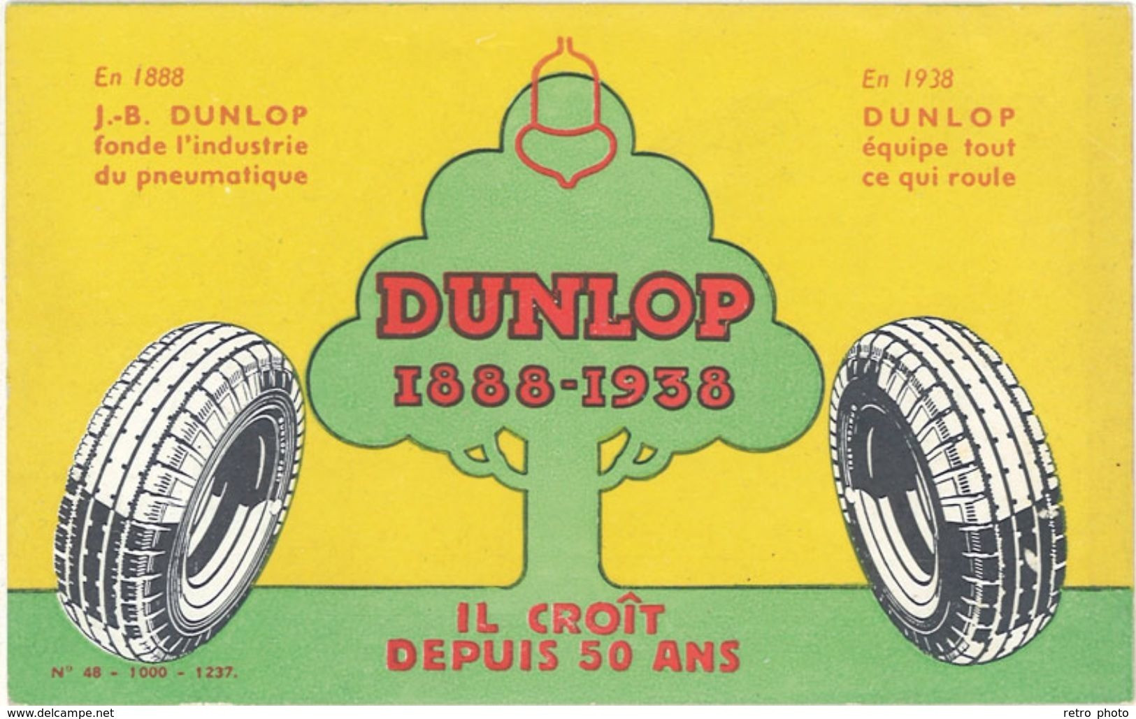 Buvard Dunlop, 50 Ans, Pneumatique ( PUB ) - Automobile