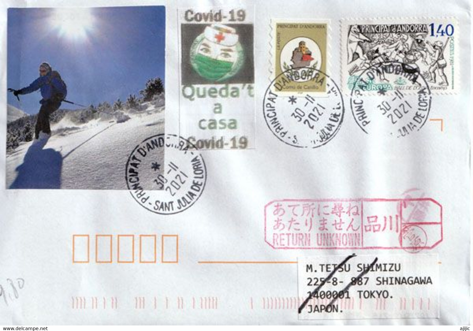 Lettre D'Andorre , Adressée à TOKYO / JAPON., Pendant épidemie Covid-19, Avec Retour à L'expedéteur,deux Photos - Briefe U. Dokumente